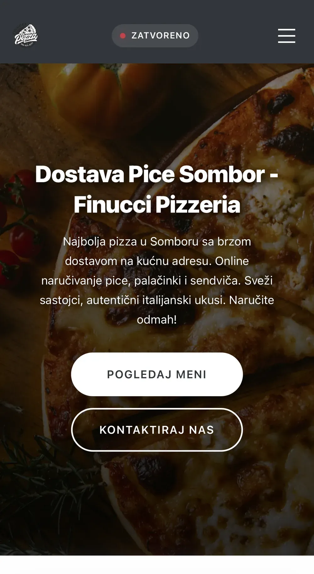 Sajt Pizza Finucci na telefonu, picerija u Somboru, izrada Komet