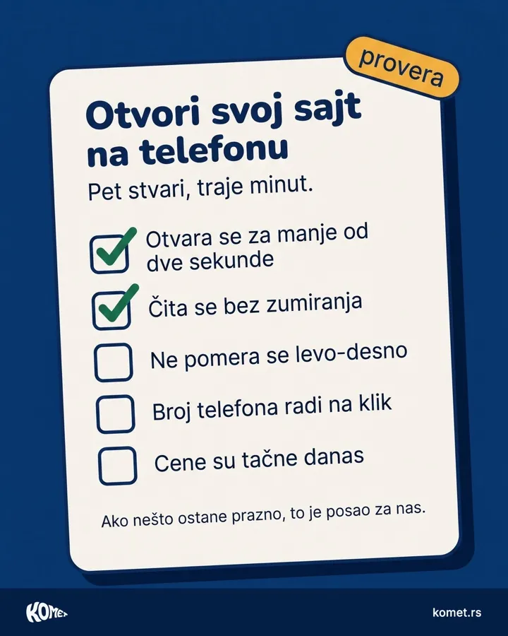 Otvori svoj sajt na telefonu. Pet stvari, traje minut. Objava na Instagramu.