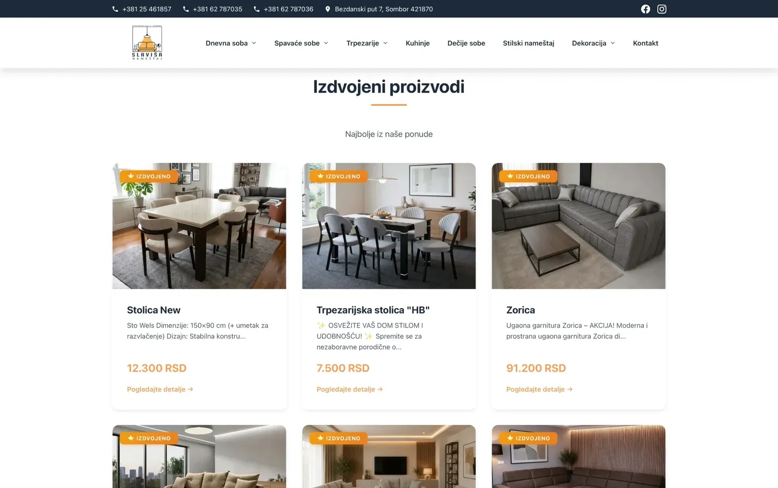 Sajt za Slaviša Nameštaj, prodaja nameštaja u Somboru