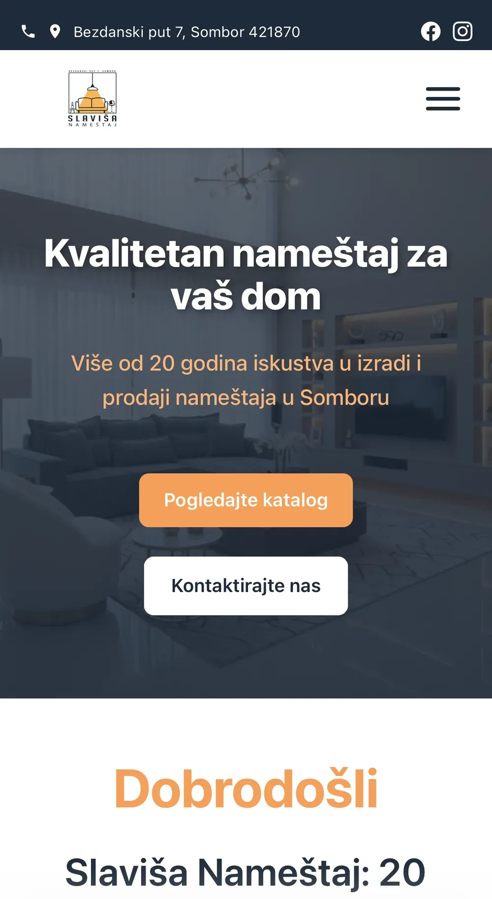 Sajt Slaviša Nameštaj na telefonu, prodaja nameštaja u Somboru, izrada Komet